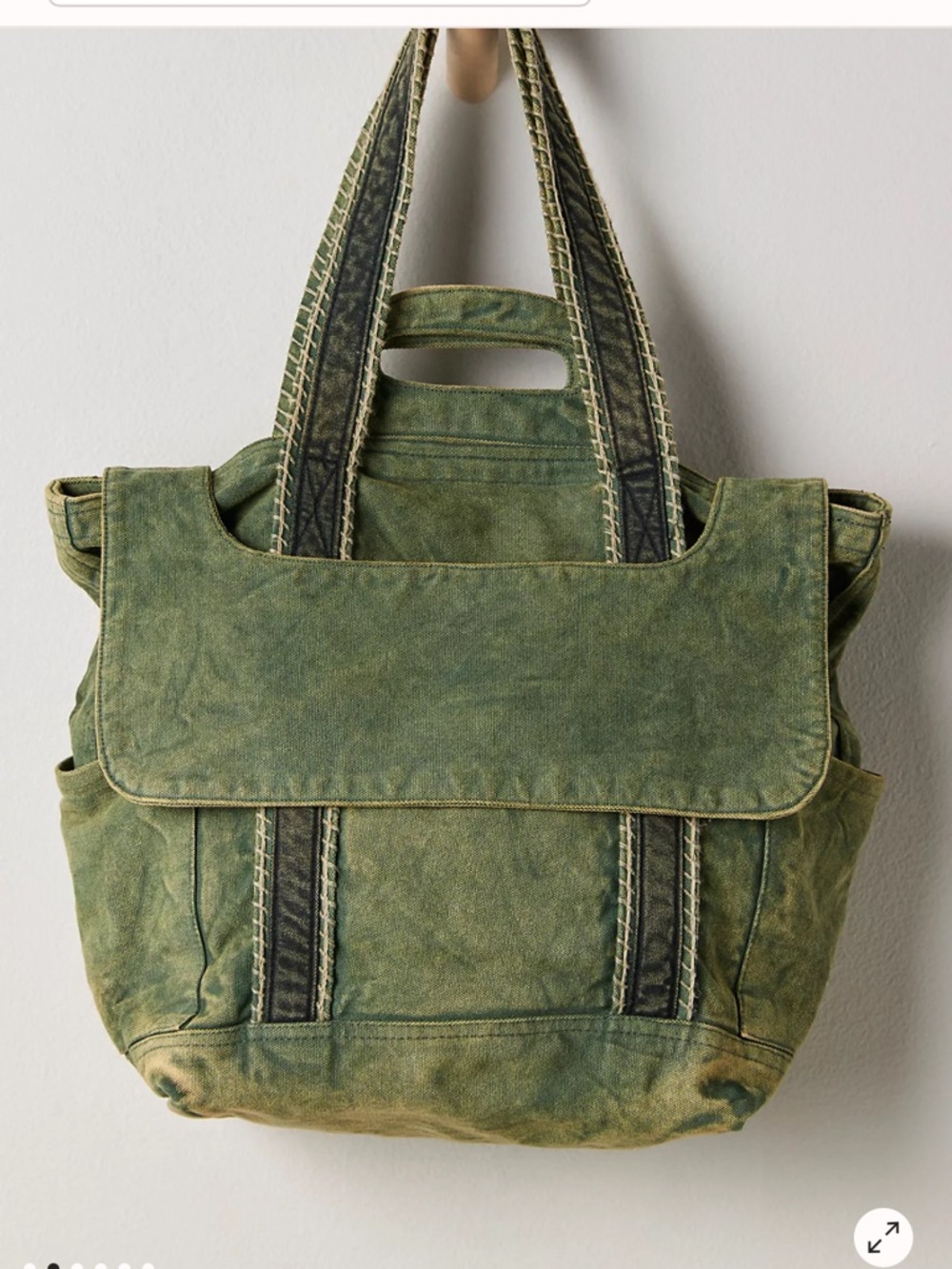 Free People  Washed Olive Canvas Tote with Flap